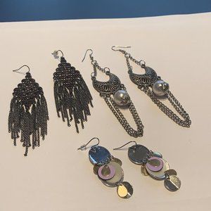 Lot Of 3 Dangle Drop Costume Earrings Pierced Metal / Bead Mix